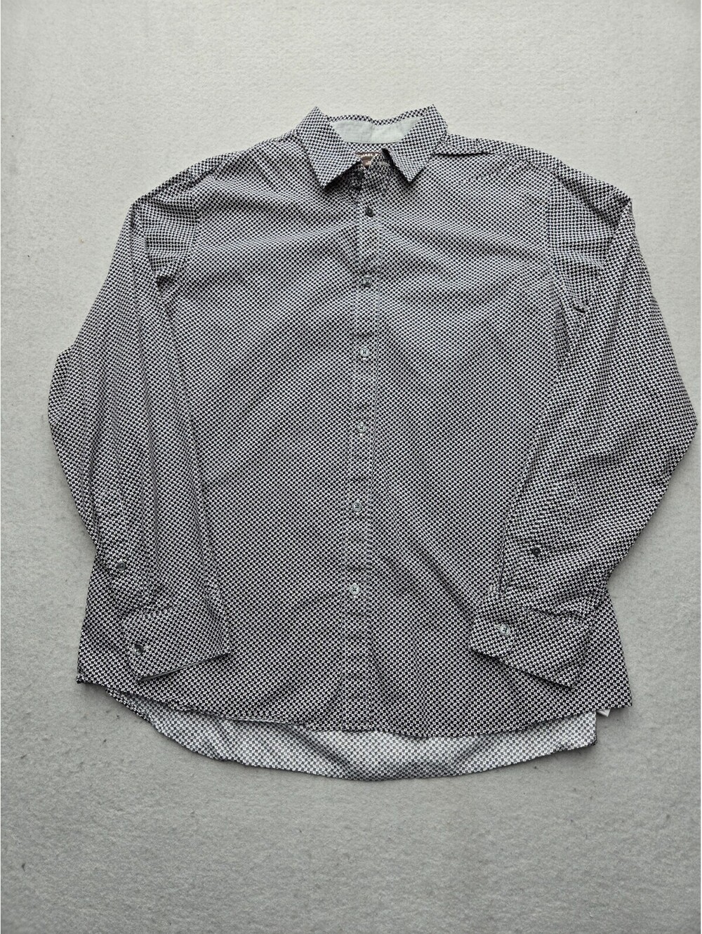 Michael Kors Mens Button-Up Size XL Black/Red Birds Eye 100% Cotton Long Sleeve